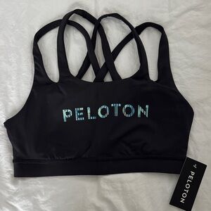 Peloton Black Move Mission Splice Shoulder Sports Bra with Logo